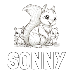 Online Created Coloring Page - SONNY Coloring Page and Free Printable Coloring Page of a Squirrel and Pups