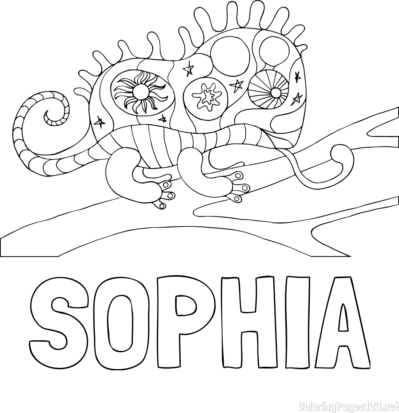 SOPHIA Coloring Page alongside Chameleon Mandala Coloring Page