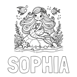 Online Created Coloring Page - SOPHIA Coloring Page and Coloring Page of a Cute Little Mermaid