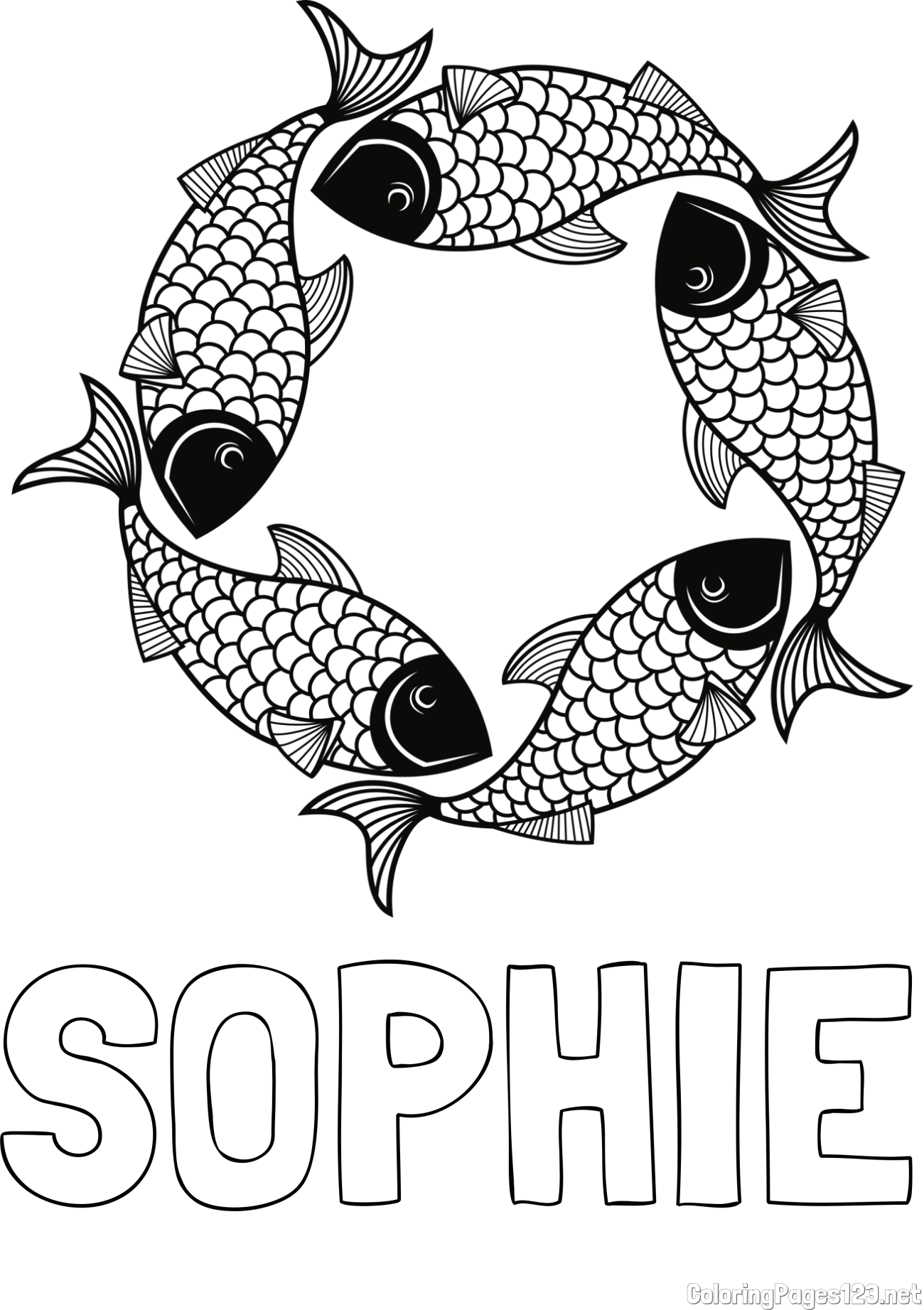 SOPHIE Coloring Page and Mandala Coloring Page of Fishes