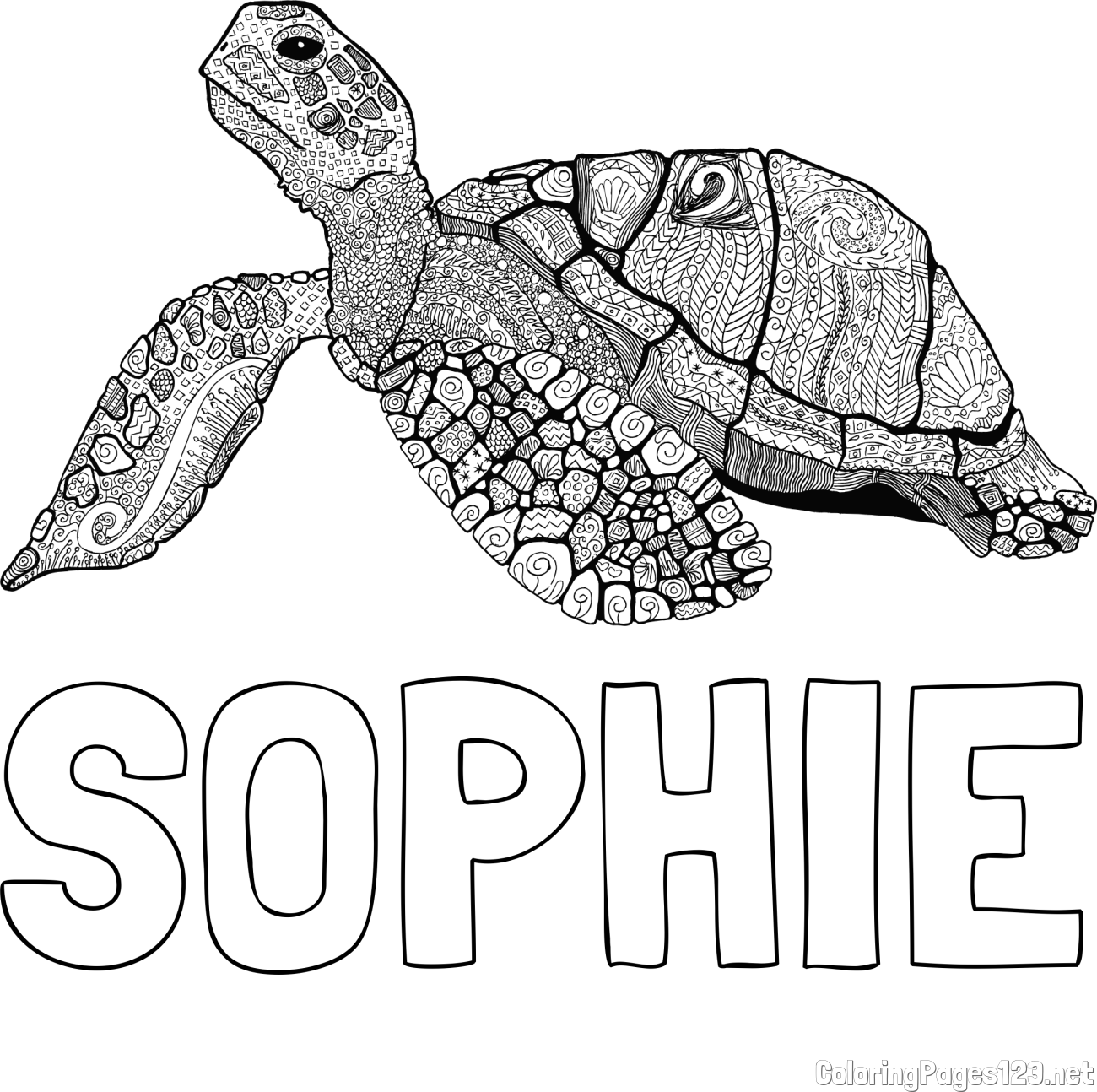 SOPHIE Coloring Page and Turtle Mandala Coloring Page