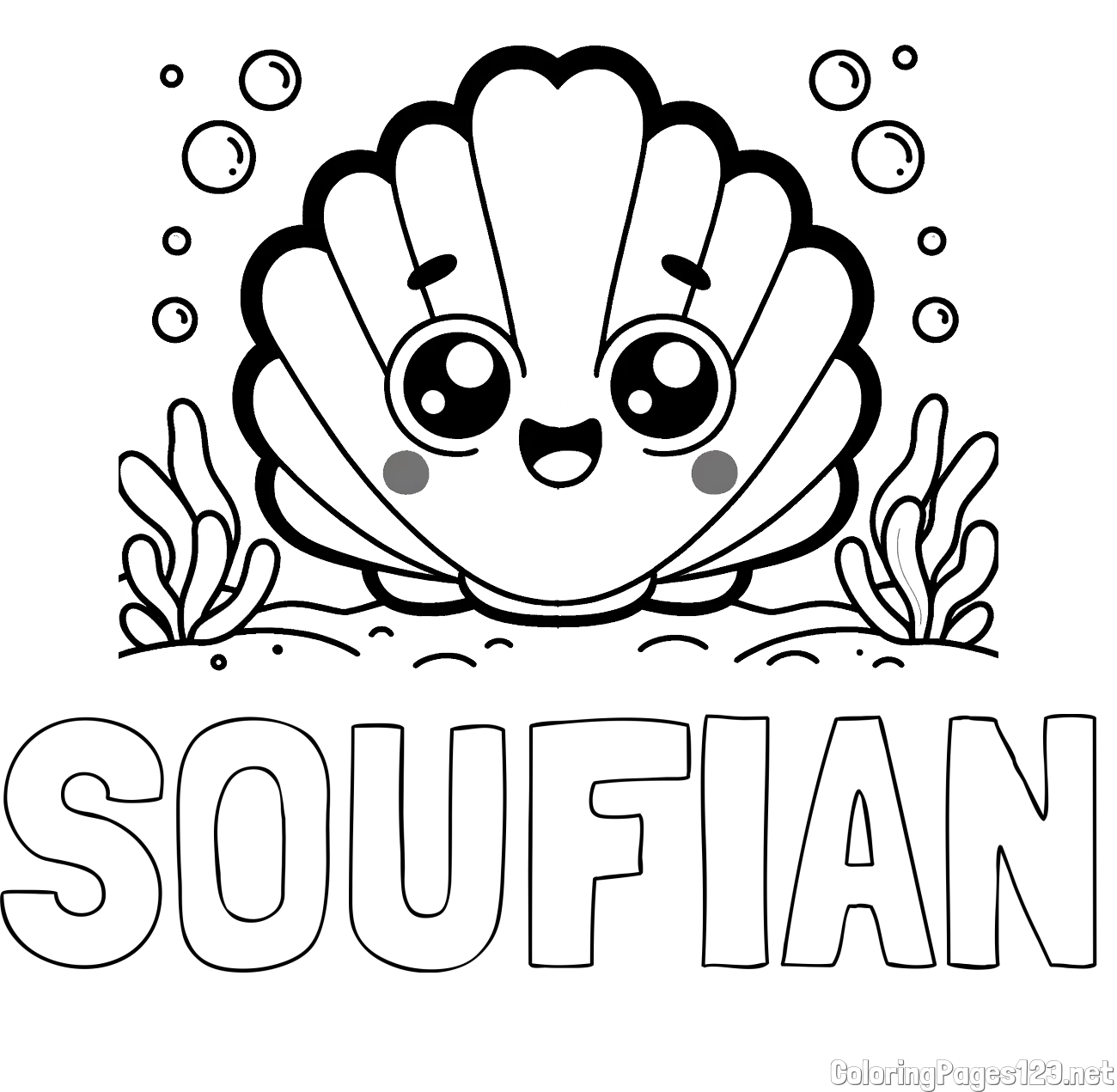 SOUFIAN Coloring Page and Smiling Seashell Coloring Page for Kids