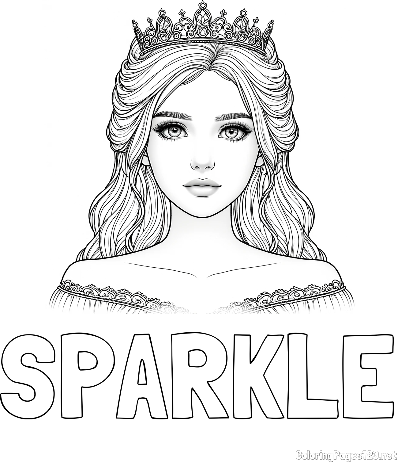 SPARKLE Coloring Page and Coloring Page of a Princess with Big Eyes