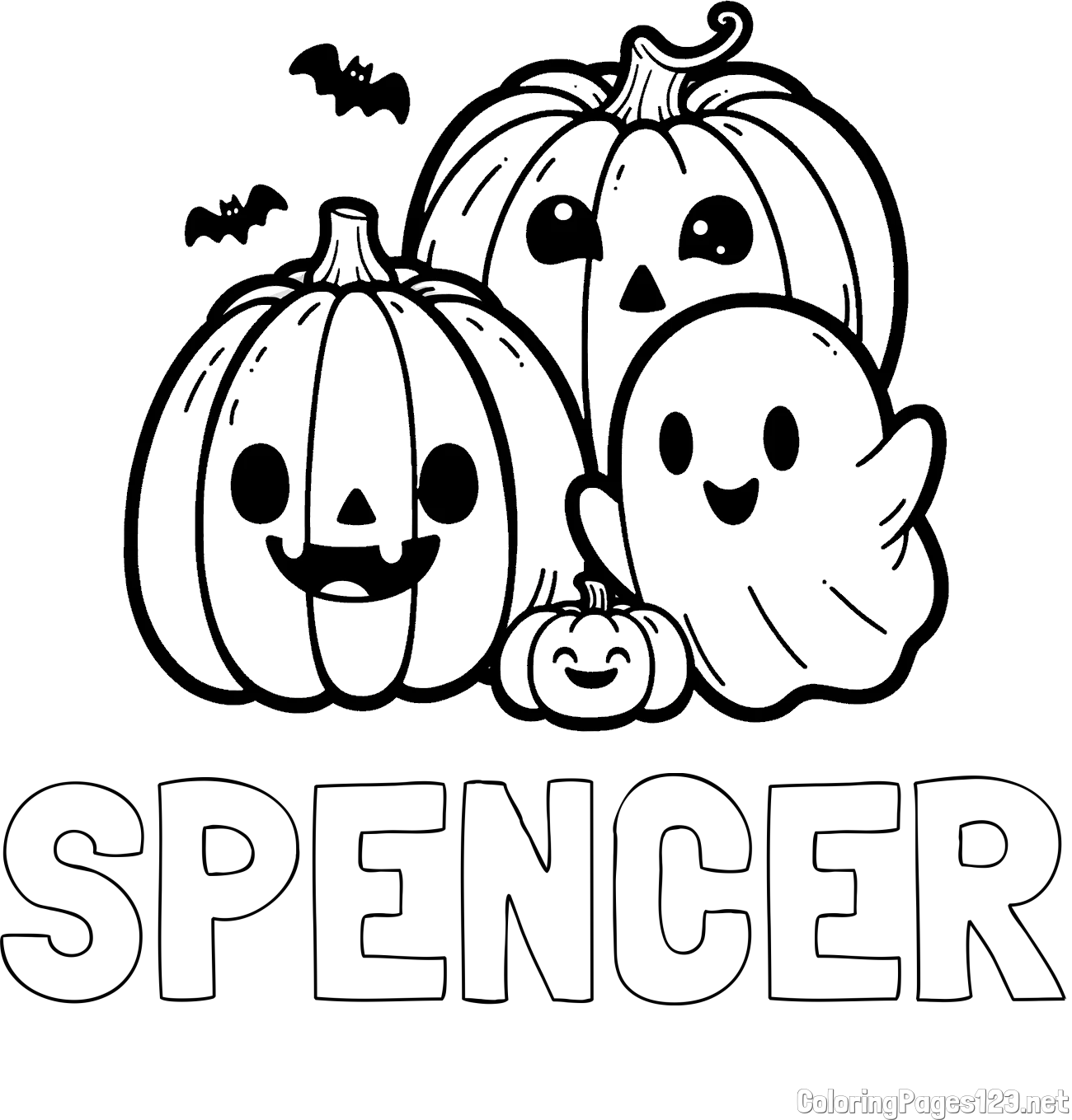 SPENCER Coloring Page and Halloween Pumpkin and Ghost Coloring Page