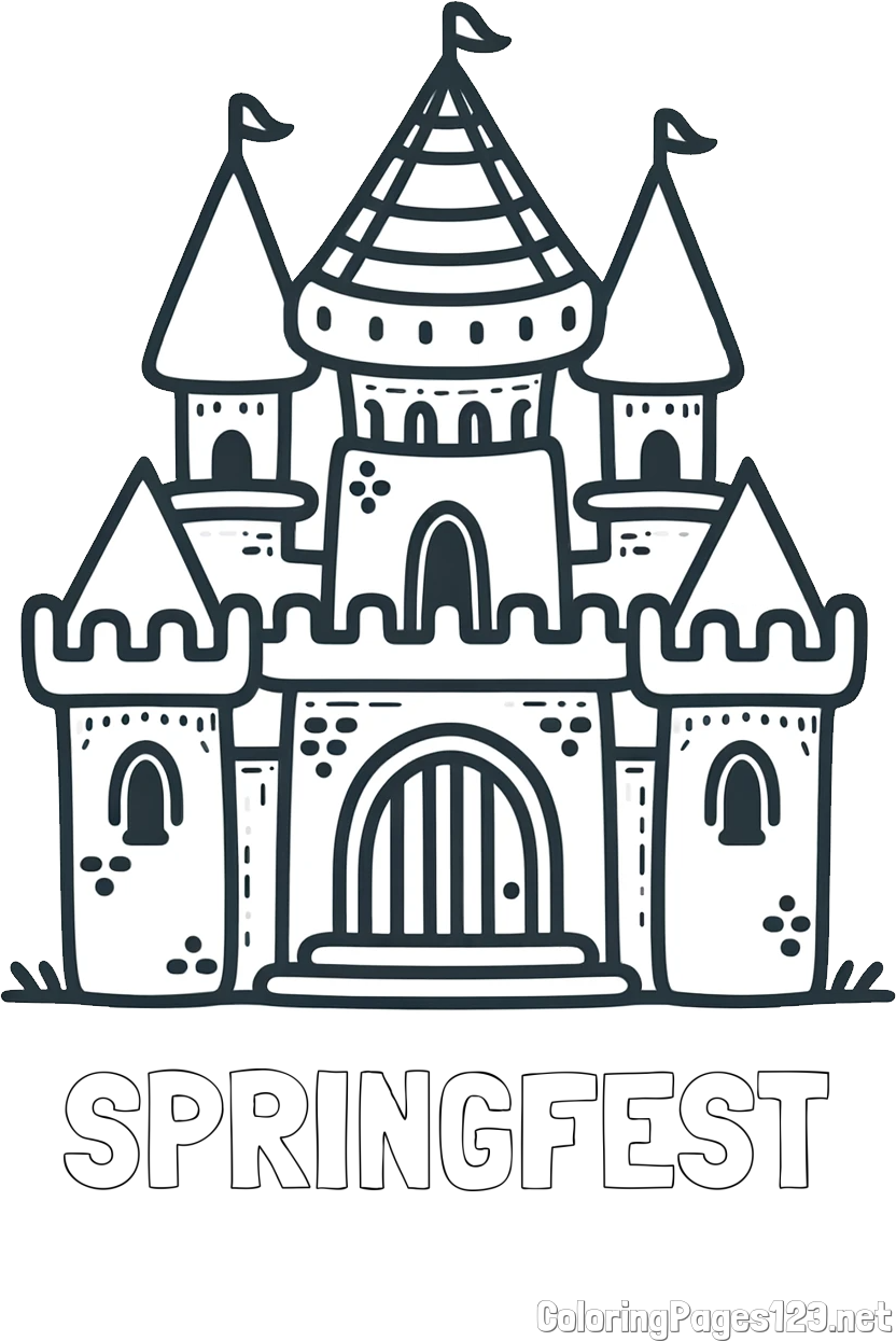 SPRINGFEST Coloring Page and Beautiful Castle Coloring Page for Kids