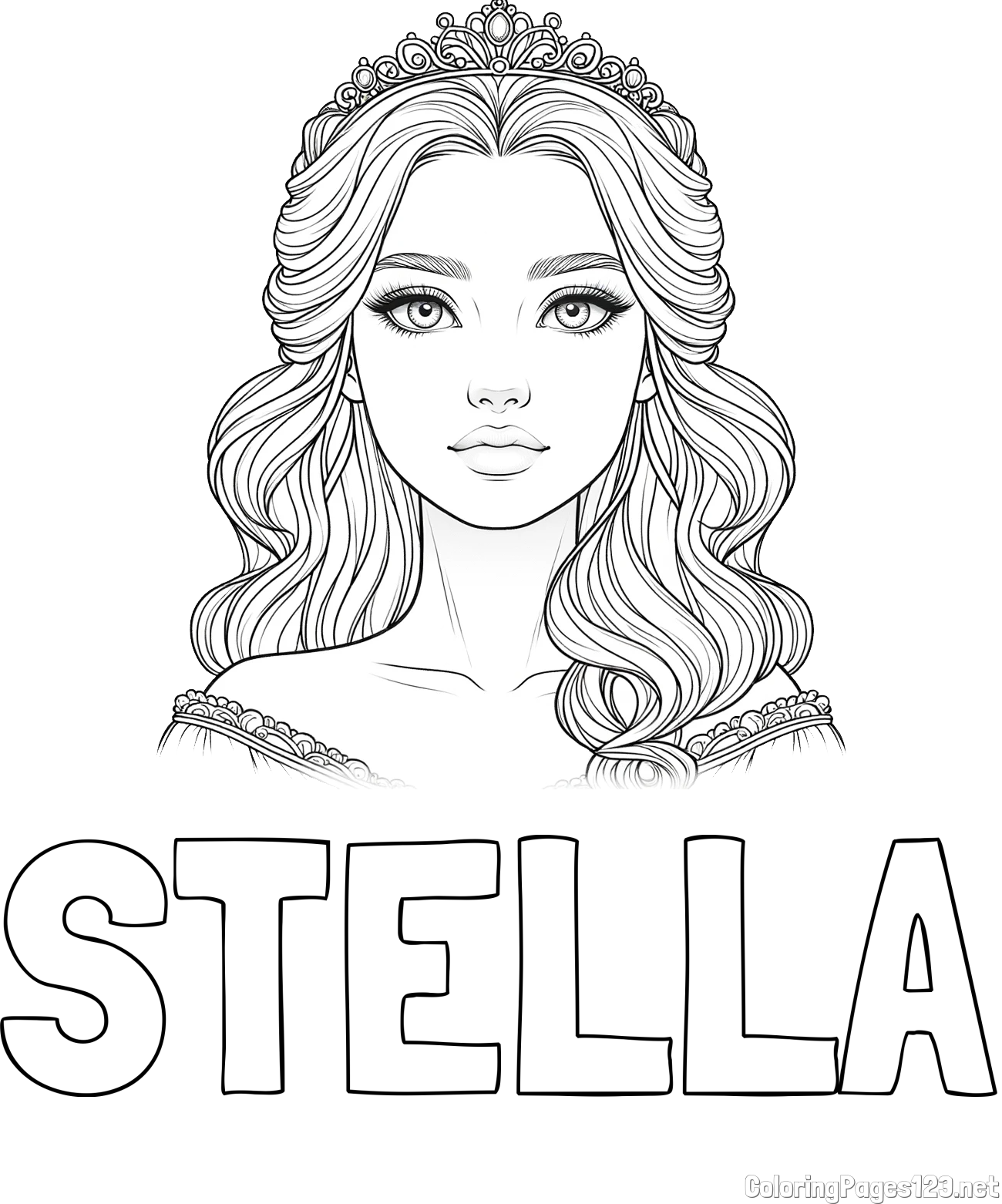 STELLA Coloring Page and Coloring Page of a Gorgeously Beautiful Princess
