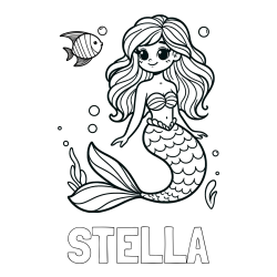 Online Created Coloring Page - STELLA Coloring Page and Coloring Page of a Little Mermaid and Fish