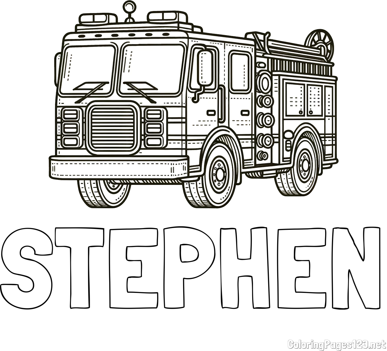STEPHEN Coloring Page and Free Coloring Page of a Big Fire Truck