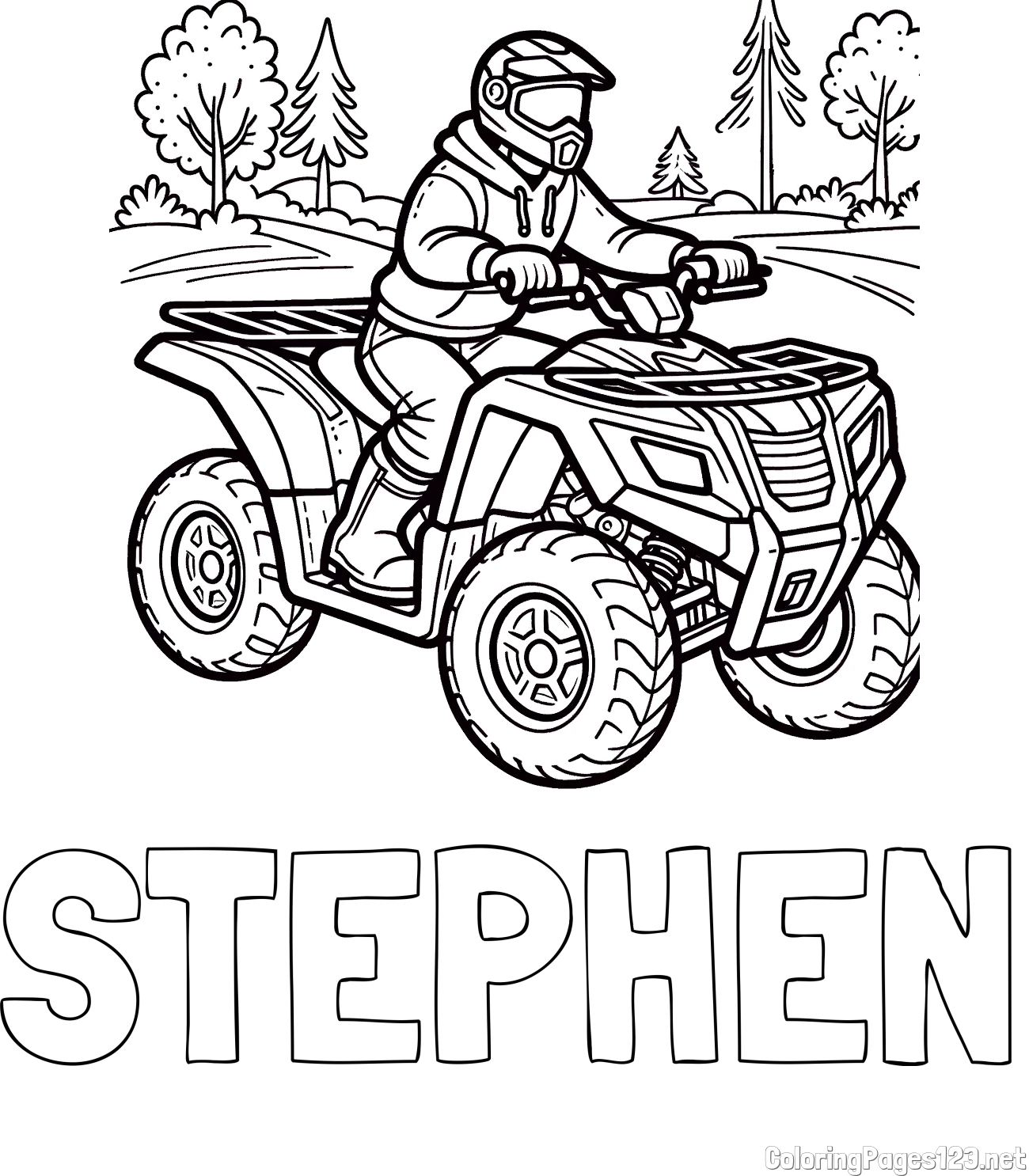 STEPHEN Coloring Page and Motorist on ATV Coloring Page