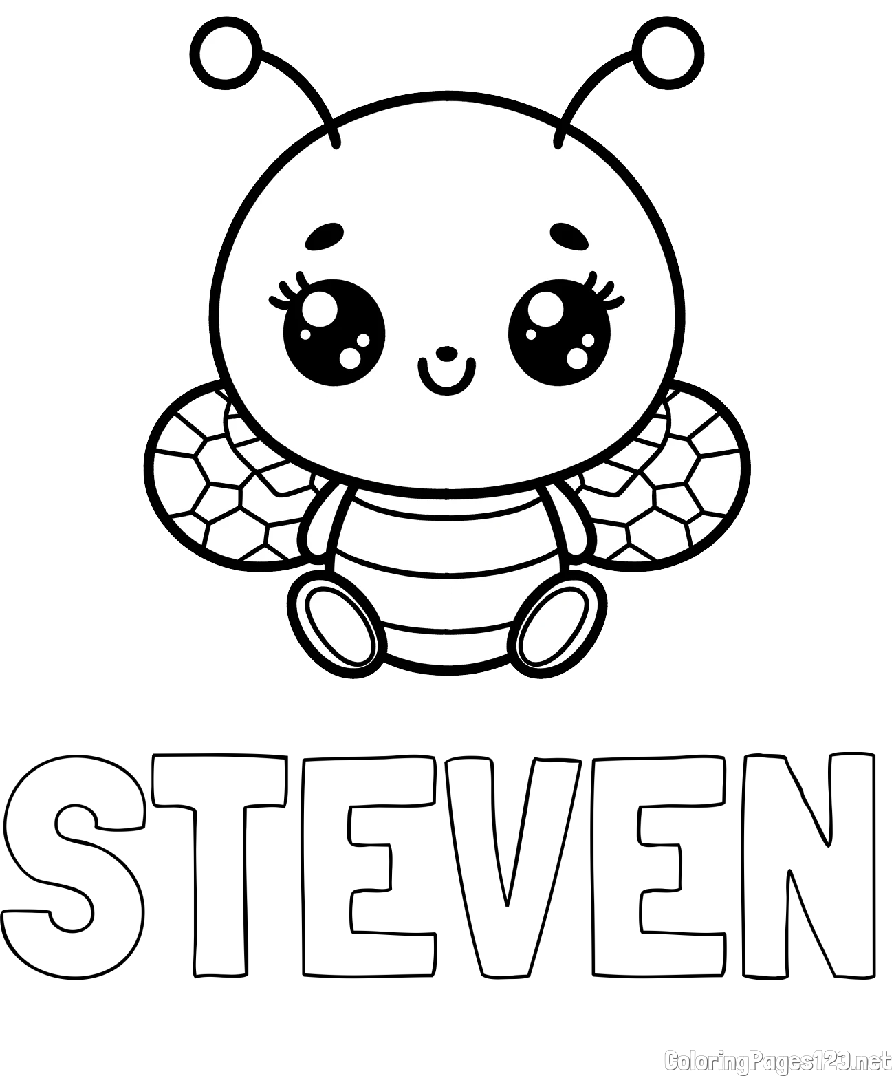 STEVEN Coloring Page and Children's Coloring Page of a Cute Bee