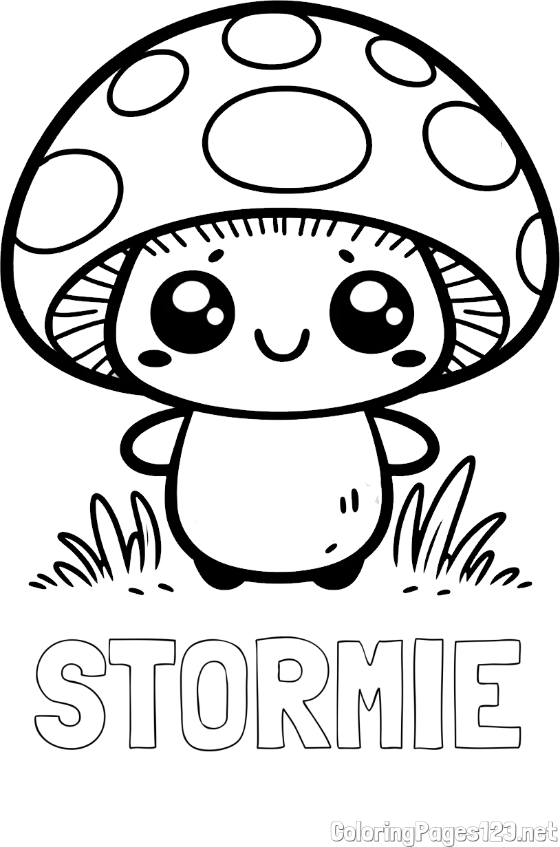 STORMIE Coloring Page and Coloring Page of a Cute Mushroom