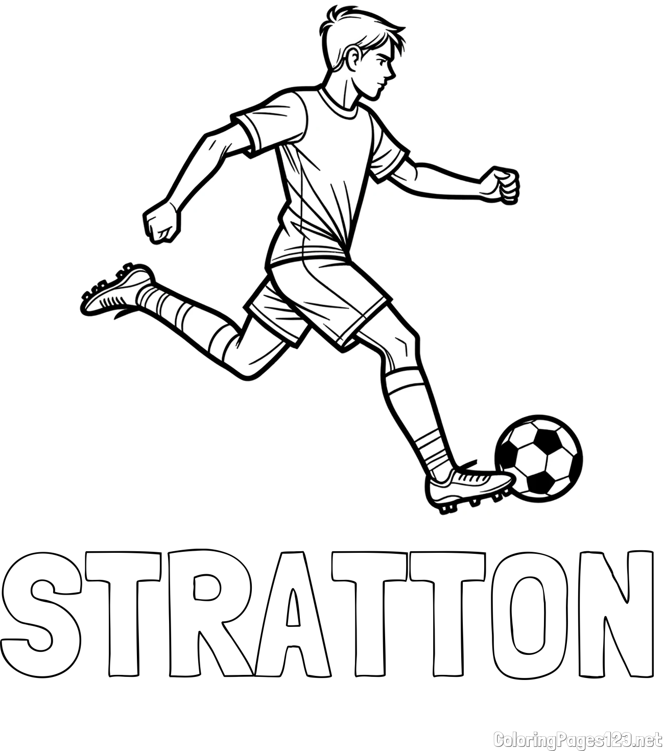 STRATTON Coloring Page and Soccer Player in Action Coloring Page