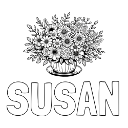 Online Created Coloring Page - SUSAN Coloring Page and Beautiful Bouquet of Flowers Coloring Page