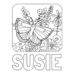 Online Created Coloring Page - SUSIE Coloring Page and Butterfly on Flower Coloring Page