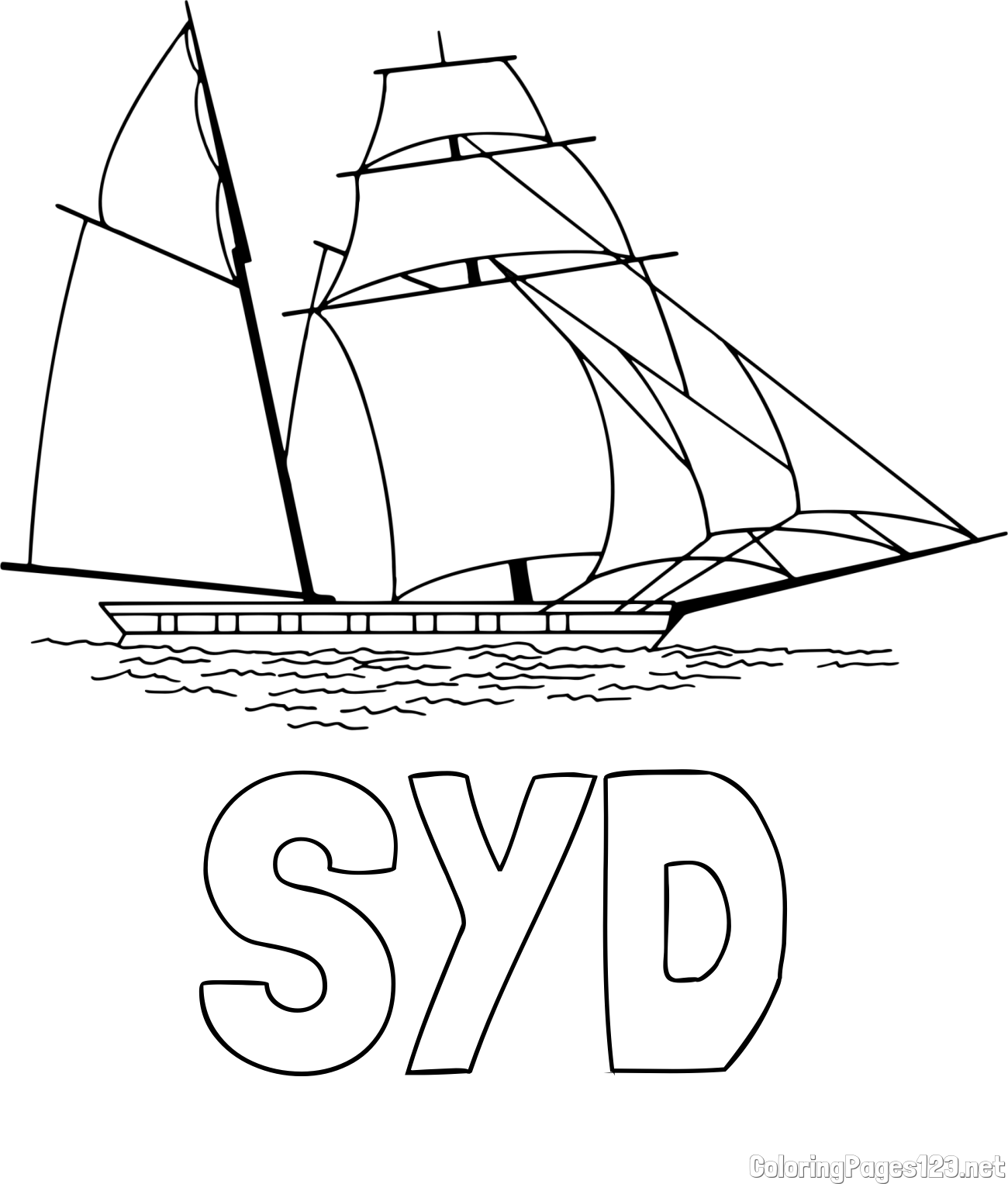 SYD Coloring Page and Sailing Ship Coloring Page