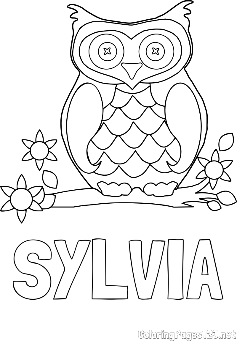 SYLVIA Coloring Page and Owl on a Branch Coloring Page
