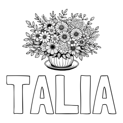 TALIA Coloring Page and Beautiful Bouquet of Flowers Coloring Page