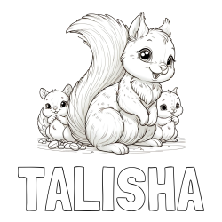 Online Created Coloring Page - TALISHA Coloring Page and Free Printable Coloring Page of a Squirrel and Pups