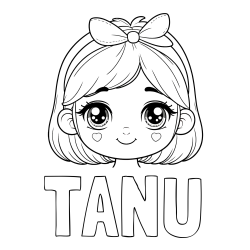 Online Created Coloring Page - TANU Coloring Page and Cute Girl Face with Bow in Hair Coloring Page