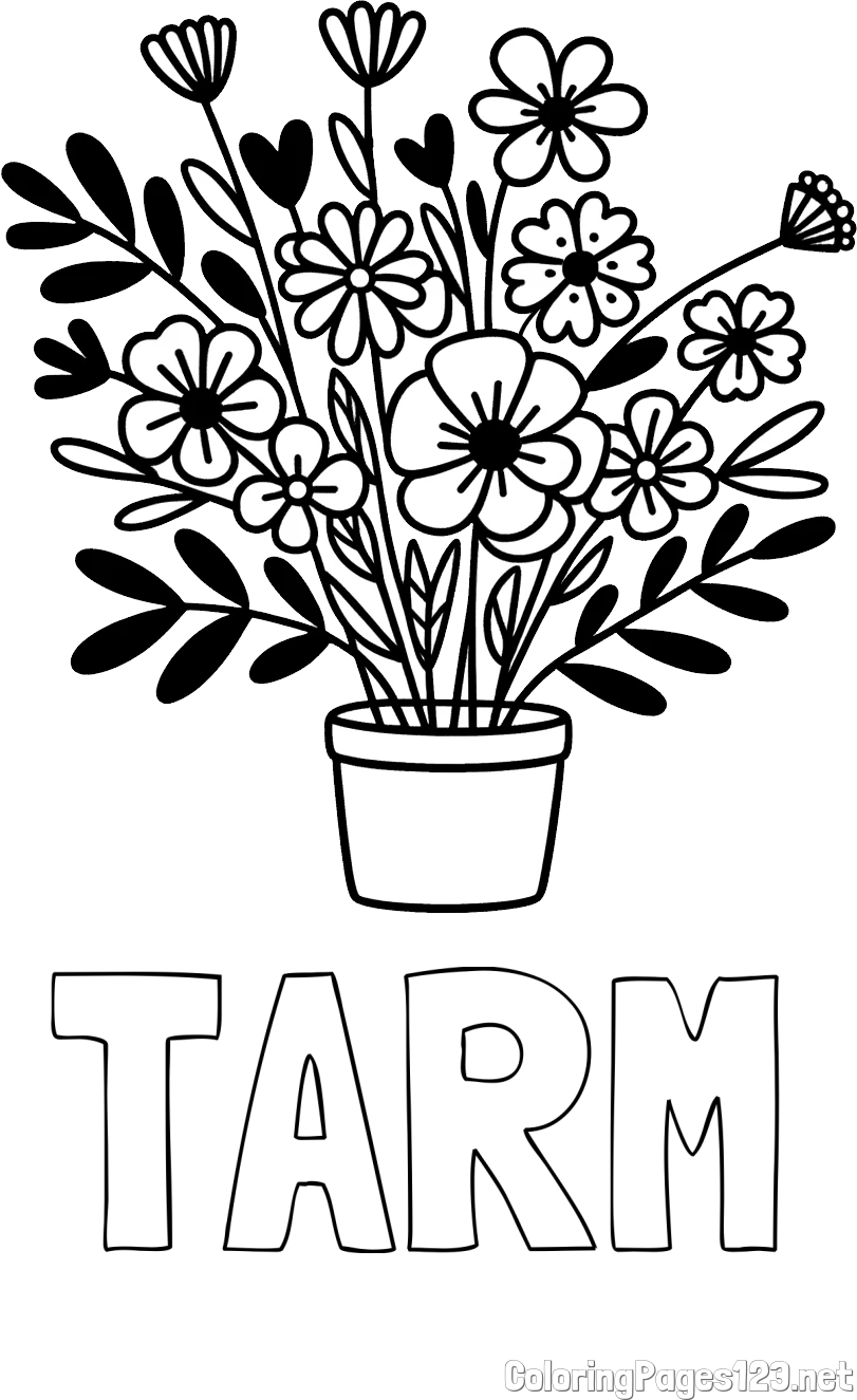 TARM Coloring Page and Easy Flower Bouquet Coloring Page