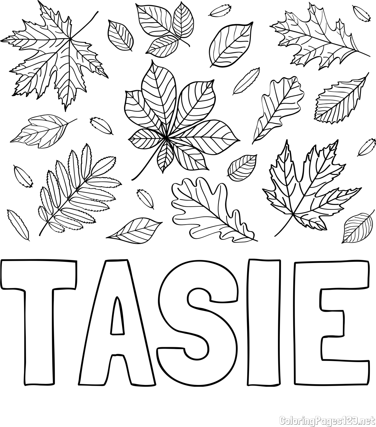 TASIE Coloring Page and Autumn Leaves Coloring Page