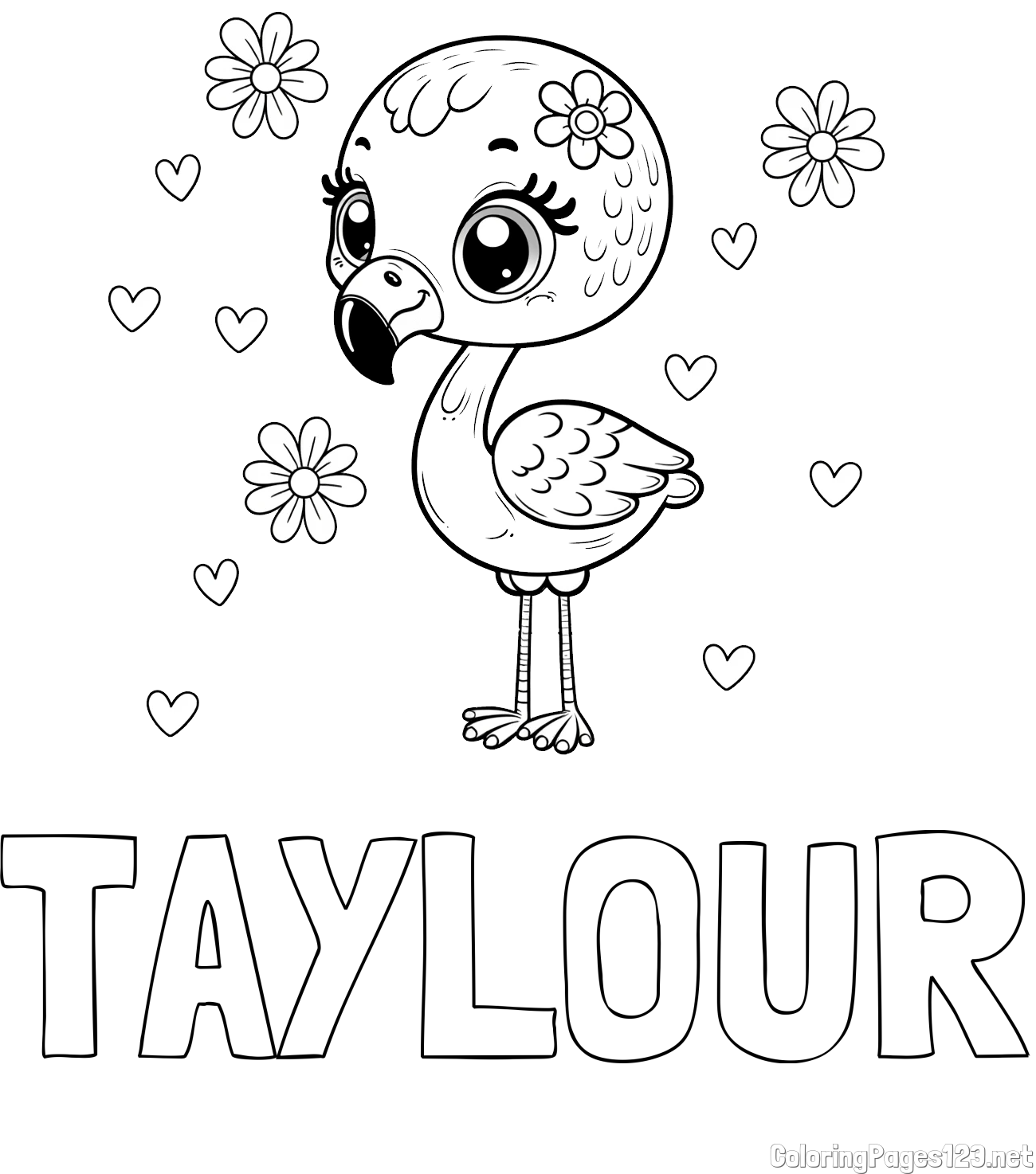 TAYLOUR Coloring Page alongside Coloring Page of a Cute Flamingo with Flowers