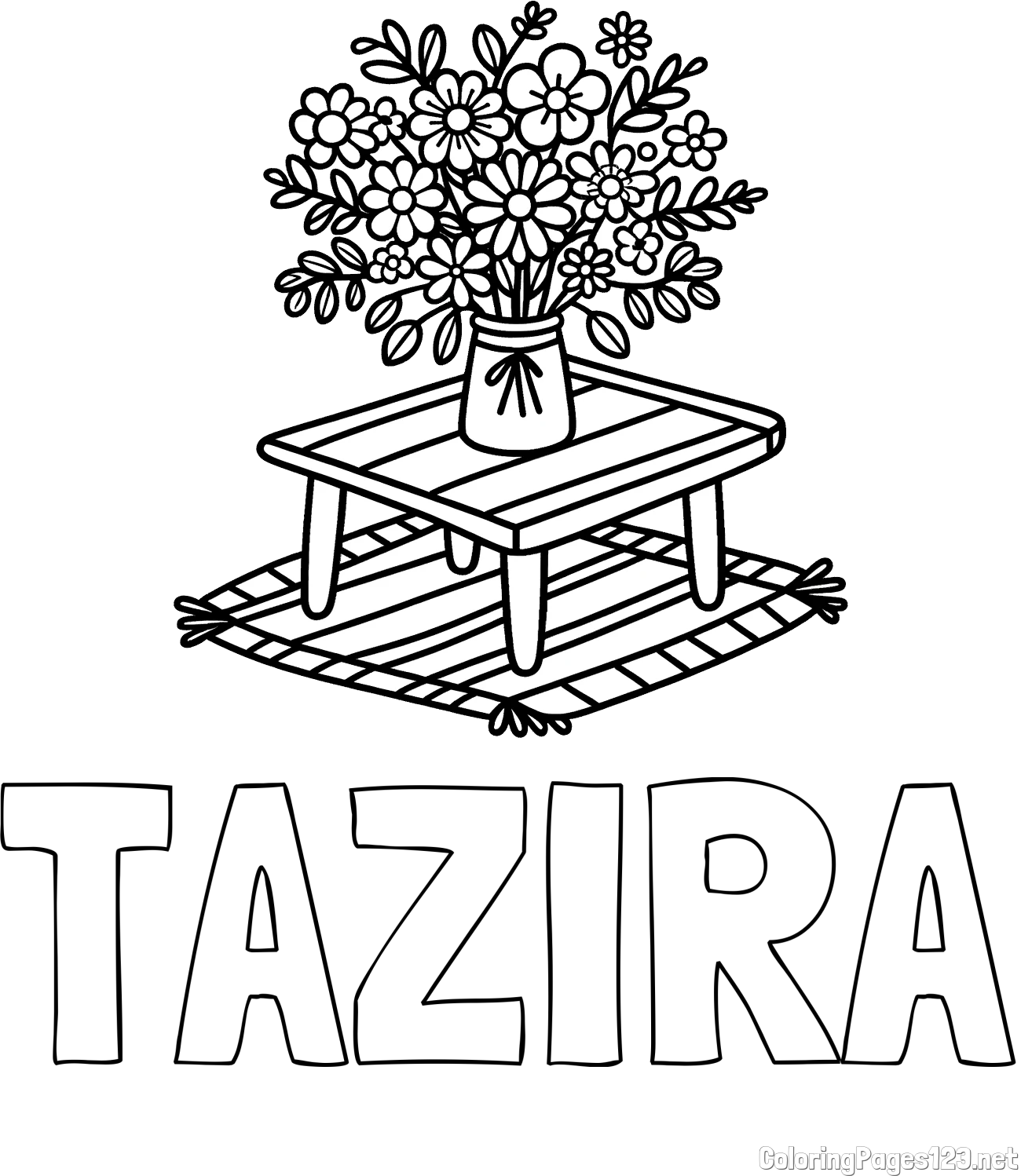 TAZIRA Coloring Page and Simple Flower Bouquet Coloring Page