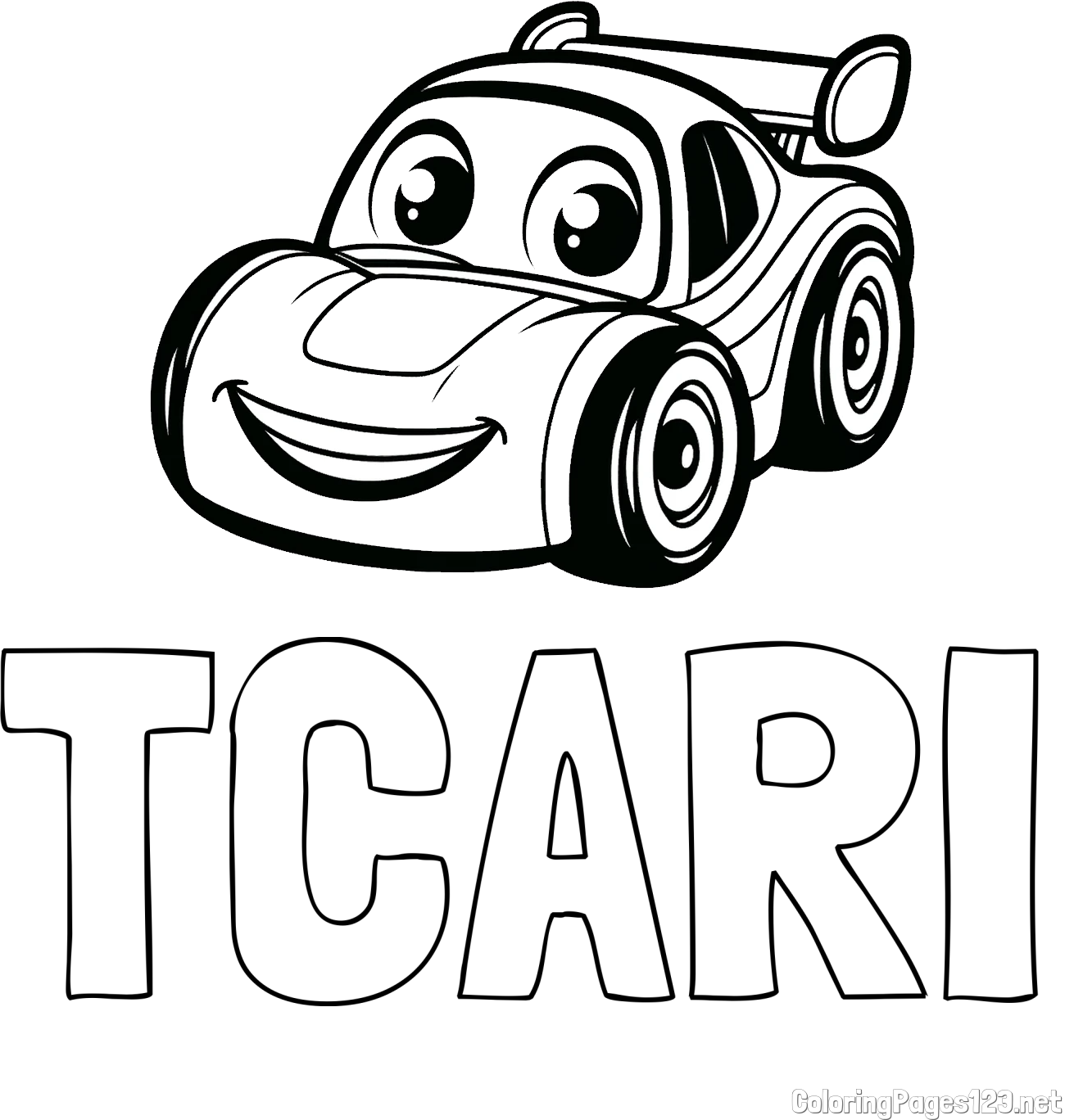 TCARI Coloring Page and Children's Printable Coloring Page of a Racing Car