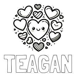 Online Created Coloring Page - TEAGAN Coloring Page and Coloring Page of a Cute Cat Surrounded by Hearts