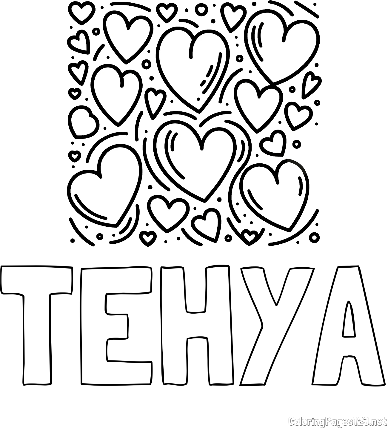 TEHYA Coloring Page alongside Free Printable Coloring Page of Hearts