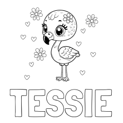 Online Created Coloring Page - TESSIE Coloring Page and Coloring Page of a Cute Flamingo with Flowers
