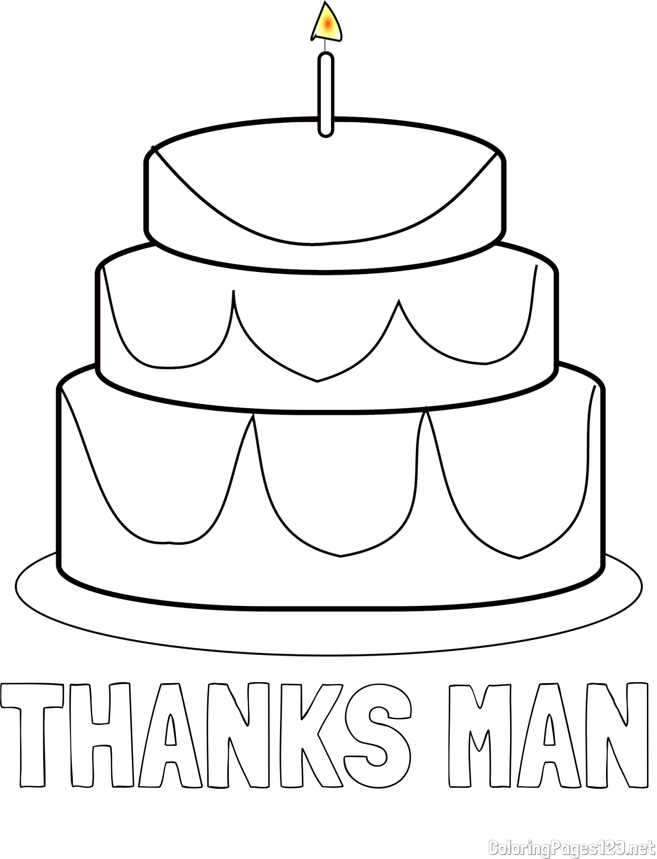 THANKS MAN Coloring Page and Big Birthday Cake Coloring Page