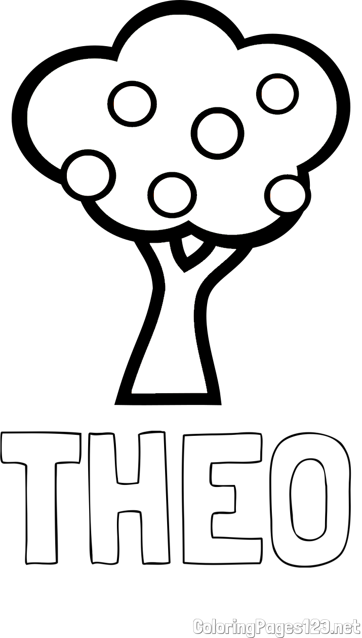 THEO Coloring Page and Apple Tree Coloring Page