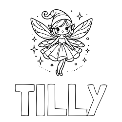 Online Created Coloring Page - TILLY Coloring Page and Children's Coloring Page of a Wonderful Fairy