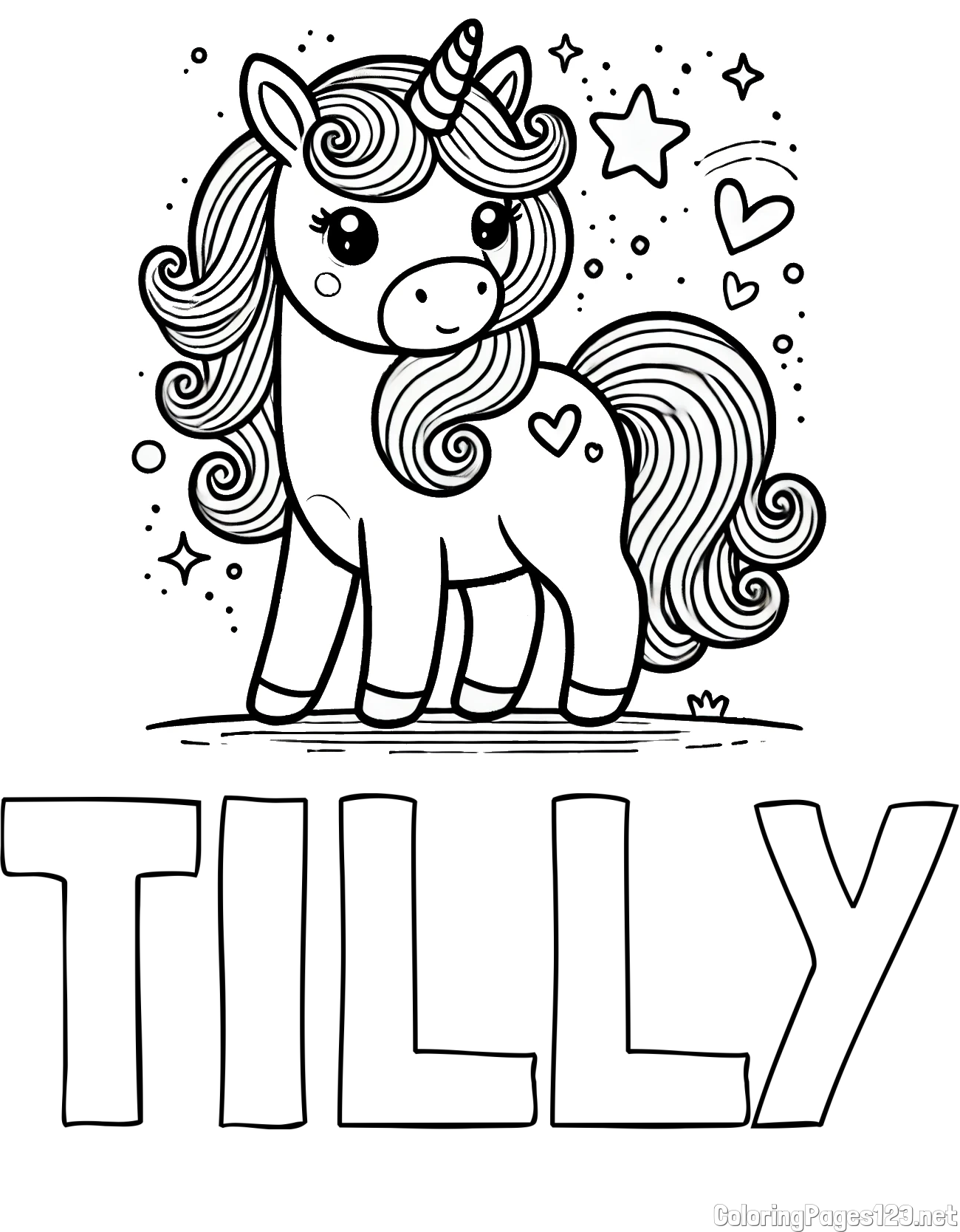 TILLY Coloring Page and Cute Unicorn Coloring Page