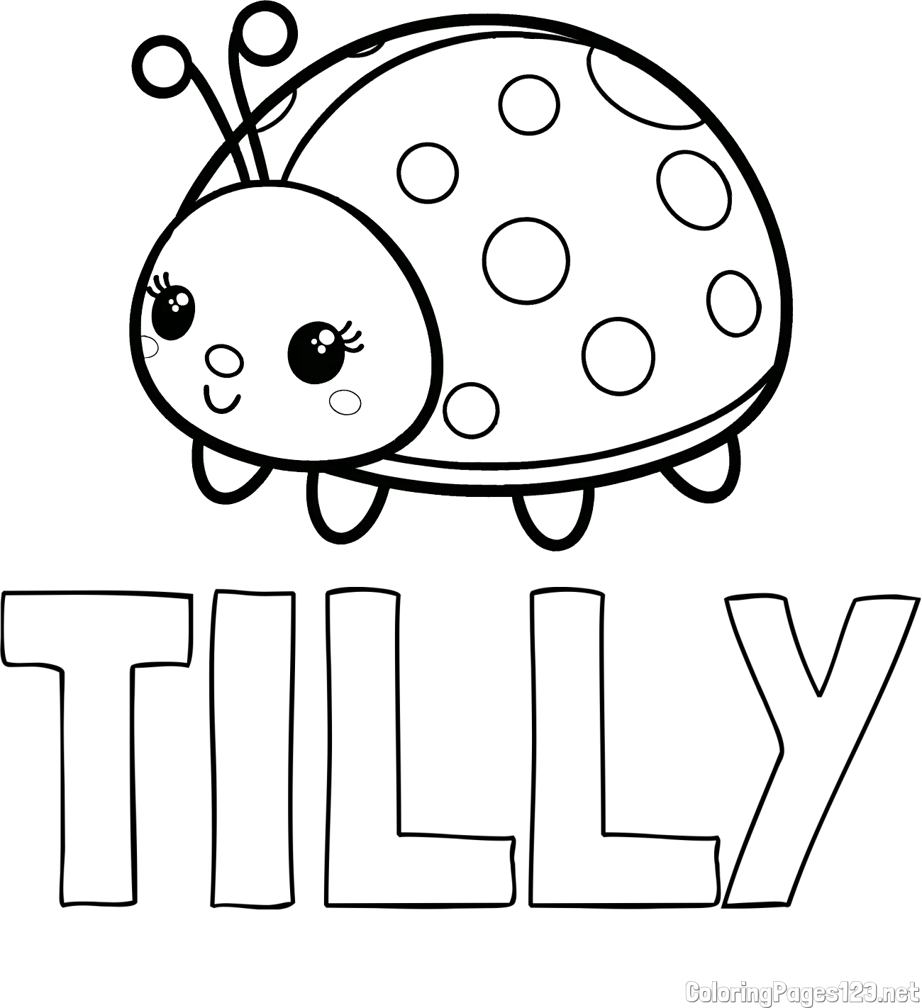 TILLY Coloring Page and Smiling Ladybug Coloring Page