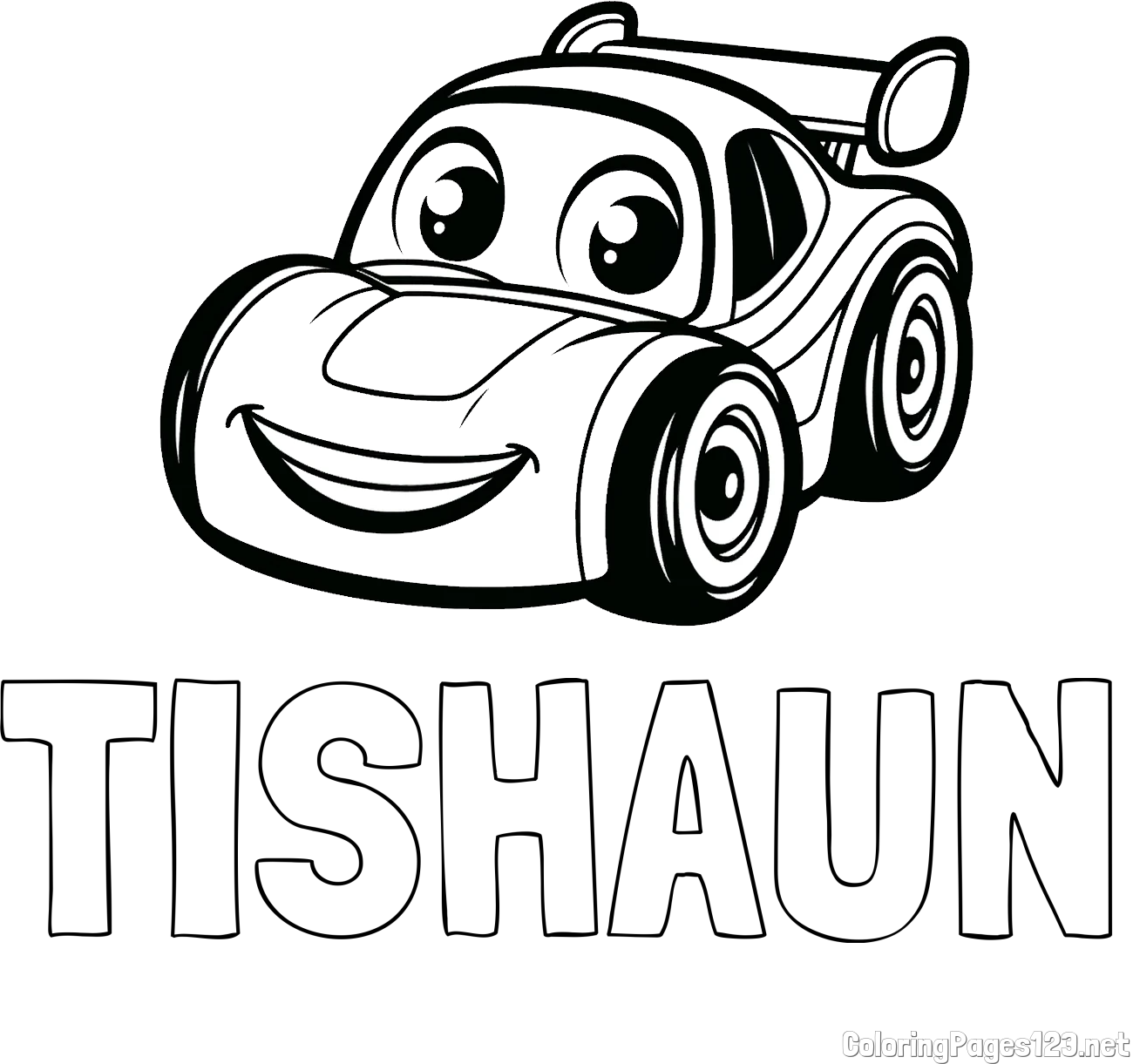 TISHAUN Coloring Page and Children's Printable Coloring Page of a Racing Car