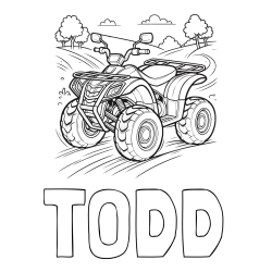Online Created Coloring Page - TODD Coloring Page and Four-Wheeler in Nature Coloring Page