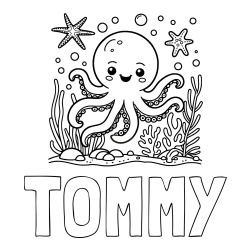 Online Created Coloring Page - TOMMY Coloring Page and Coloring Page of a Cute Octopus in the Ocean