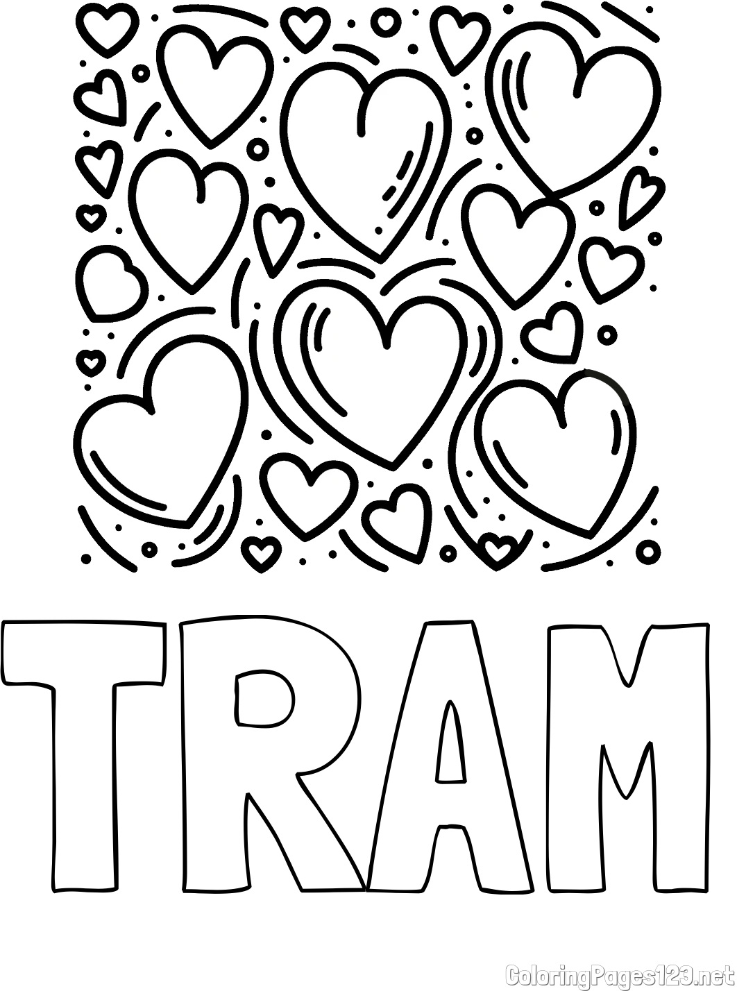 TRAM Coloring Page alongside Free Printable Coloring Page of Hearts