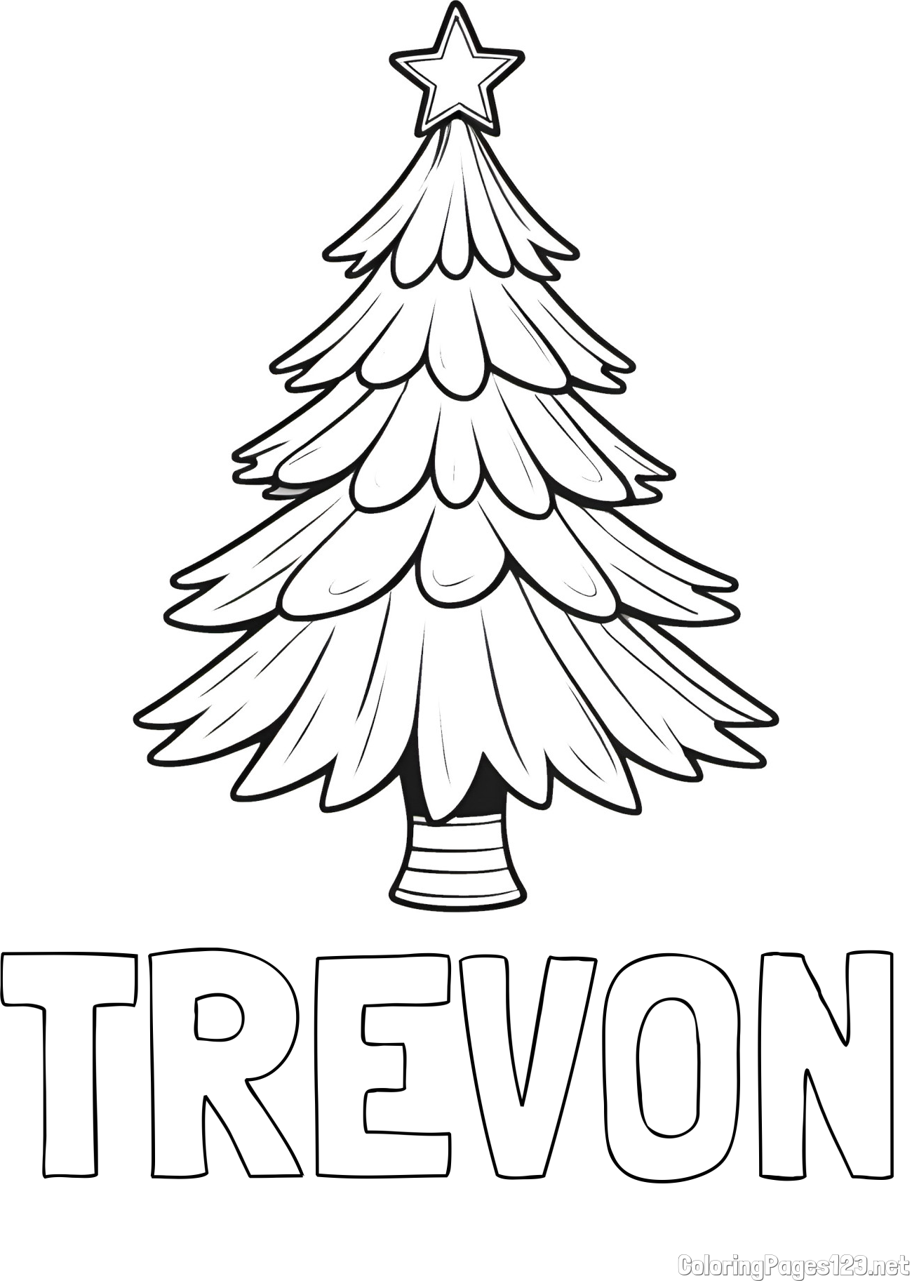 TREVON Coloring Page and Christmas Tree with Star Coloring Page