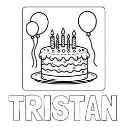 TRISTAN Coloring Page and 5th Birthday Cake Coloring Page