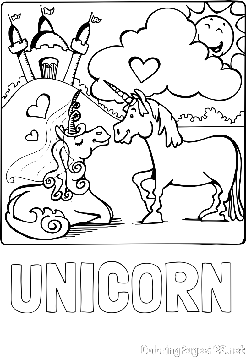 UNICORN Coloring Page and The Coloring Page of Love-Struck Unicorns