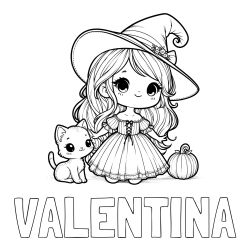 Online Created Coloring Page - VALENTINA Coloring Page and Coloring Page of a Cute Witch and a Cat