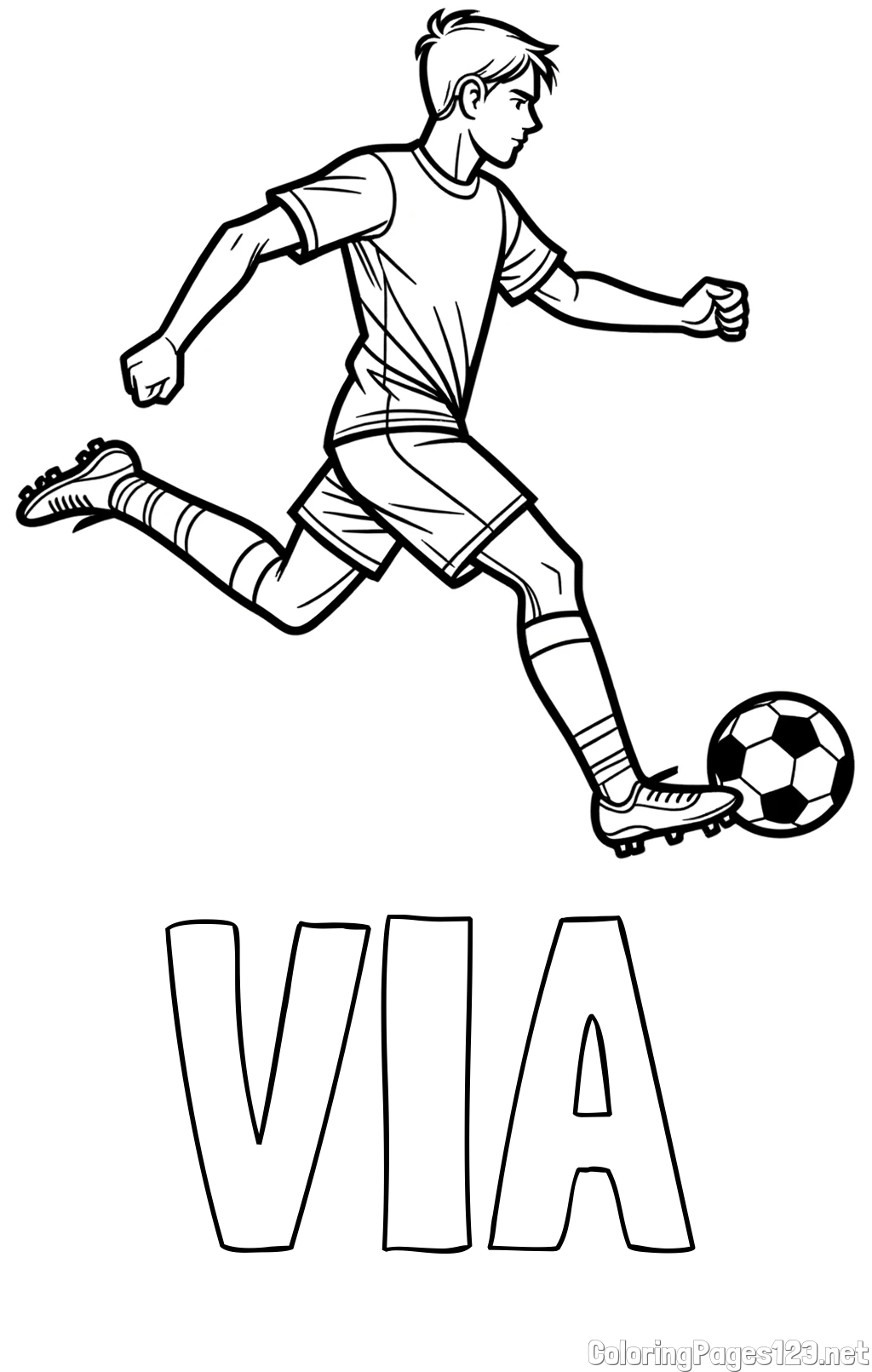 VIA Coloring Page and Soccer Player in Action Coloring Page