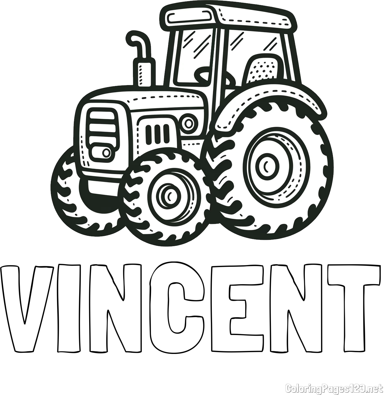 VINCENT Coloring Page and Beautiful Tractor Coloring Page
