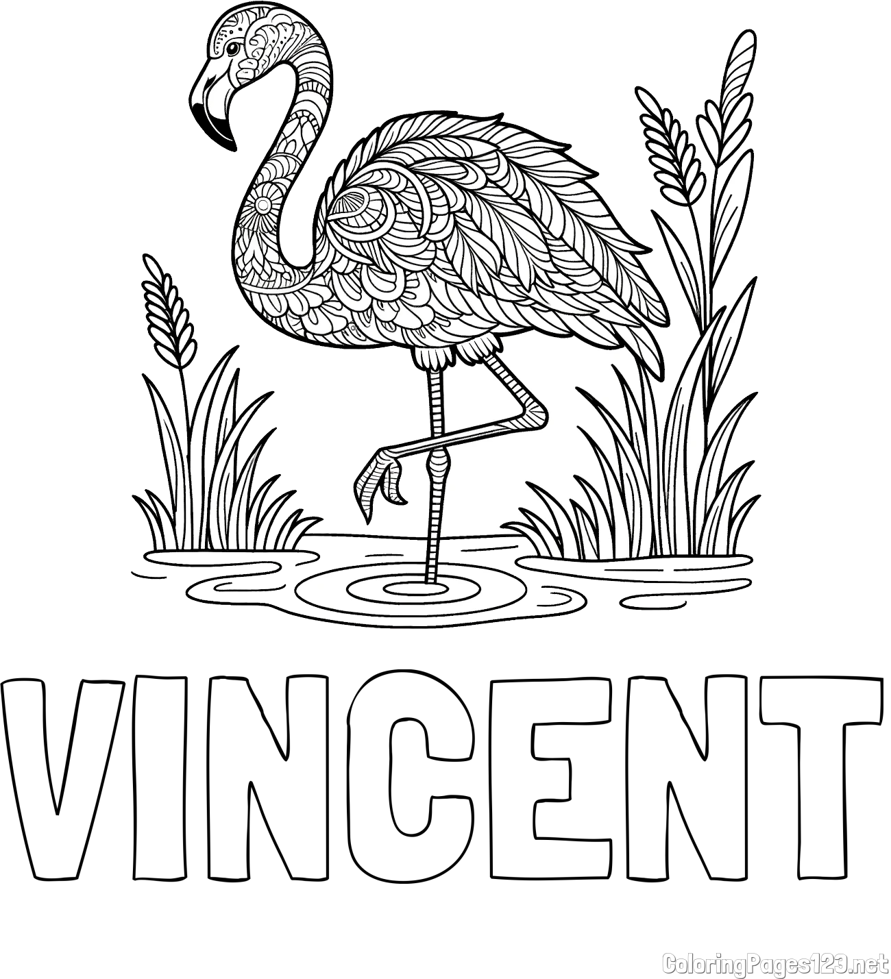 VINCENT Coloring Page and Coloring Page of an Artistically Depicted Flamingo