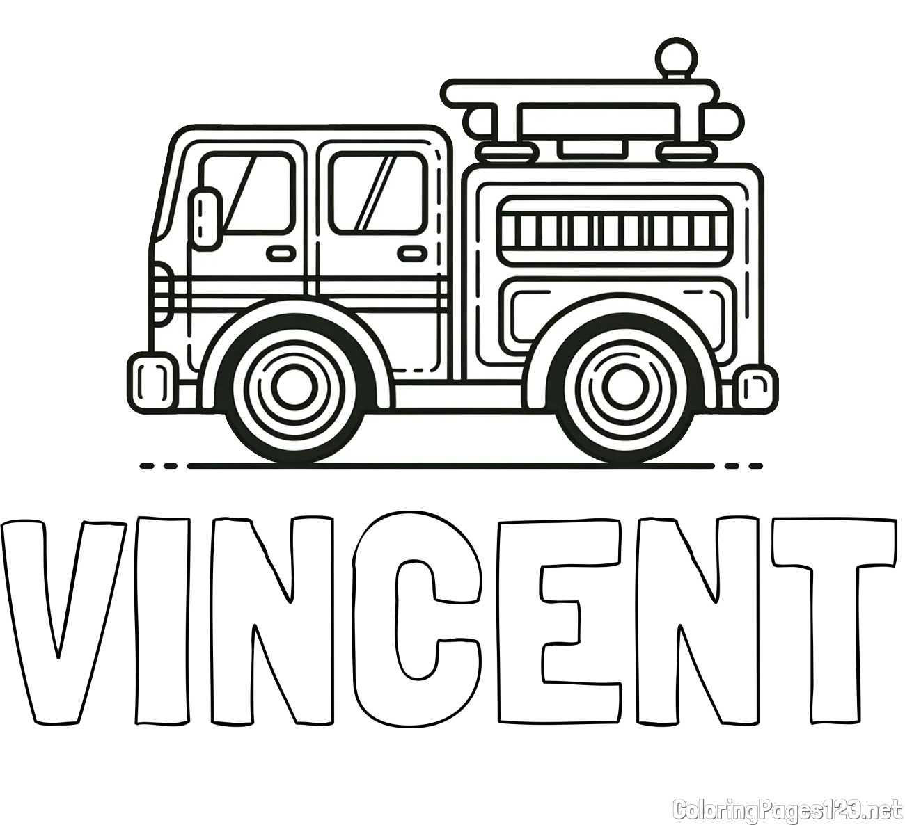 VINCENT Coloring Page and Easy Kids Coloring Page of a Fire Truck