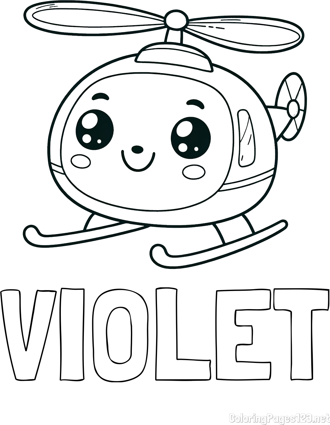 VIOLET Coloring Page alongside Coloring Page of a Smiling Helicopter