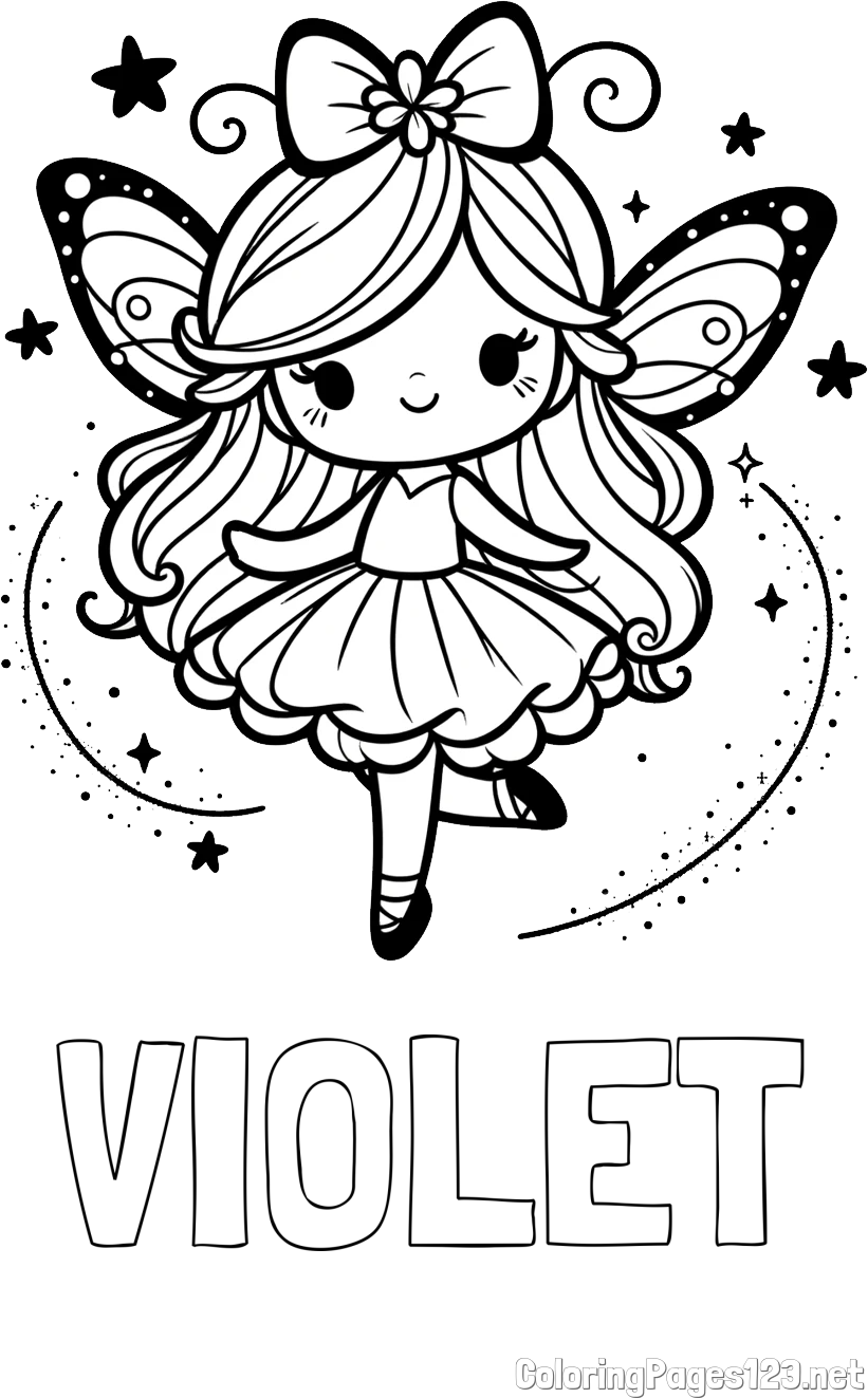 VIOLET Coloring Page and Cute Magical Fairy